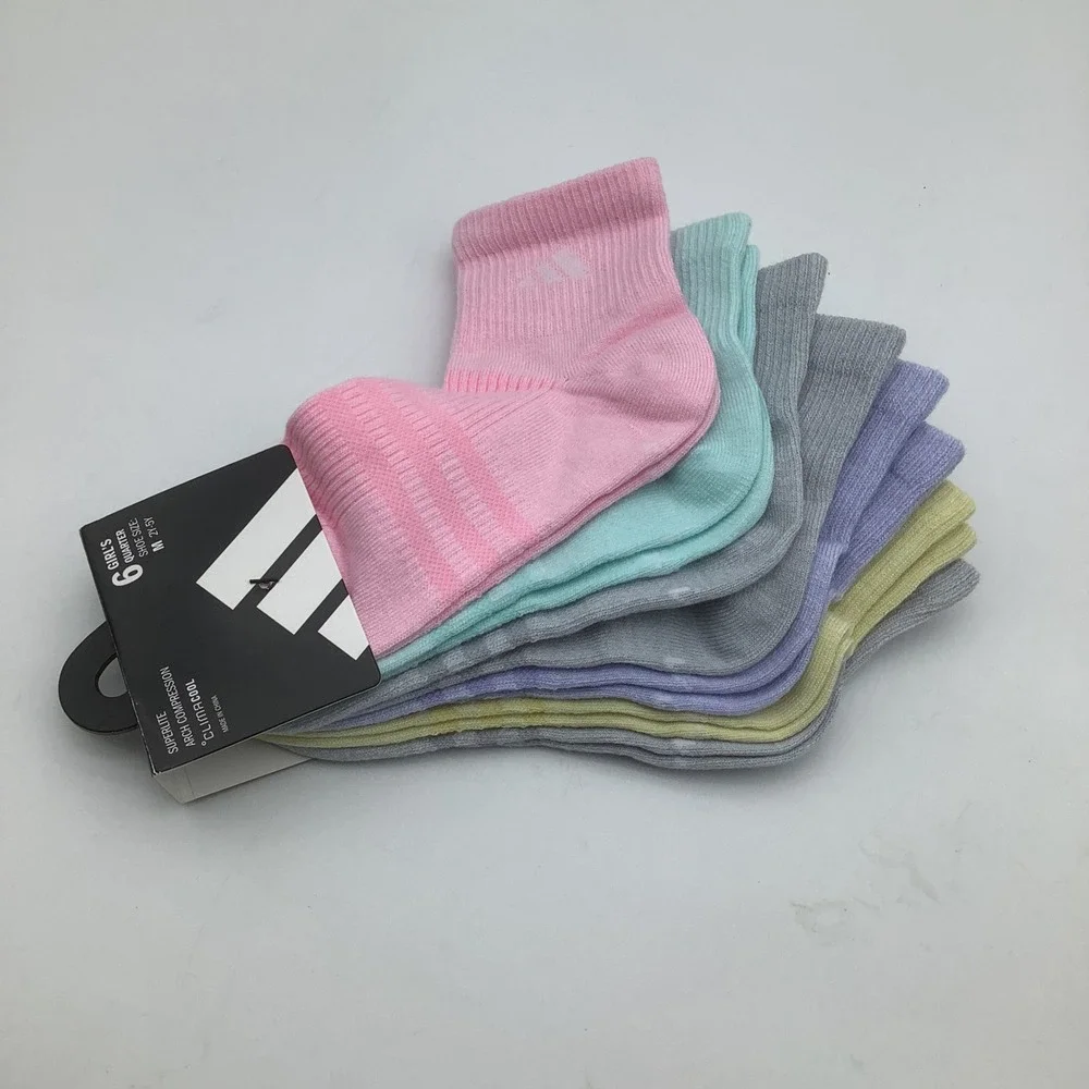 Adidas Superlite ClimaCool Quarter Socks 6 Pair Pink Blue Grey Size M 2Y-5Y NWT